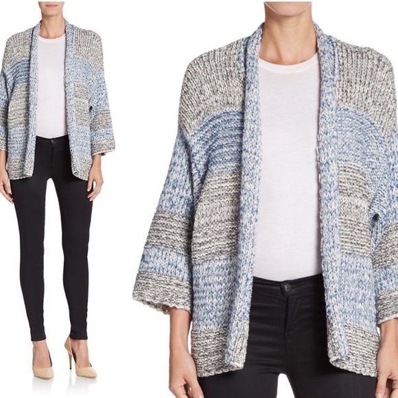 Vince Chunky Knit Blue Grey Striped Cardigan XS / S - Picture 1 of 11
